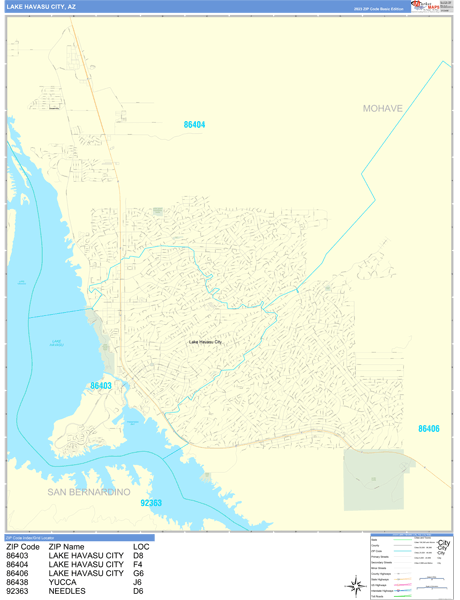Lake Havasu City Zip Code Wall Map